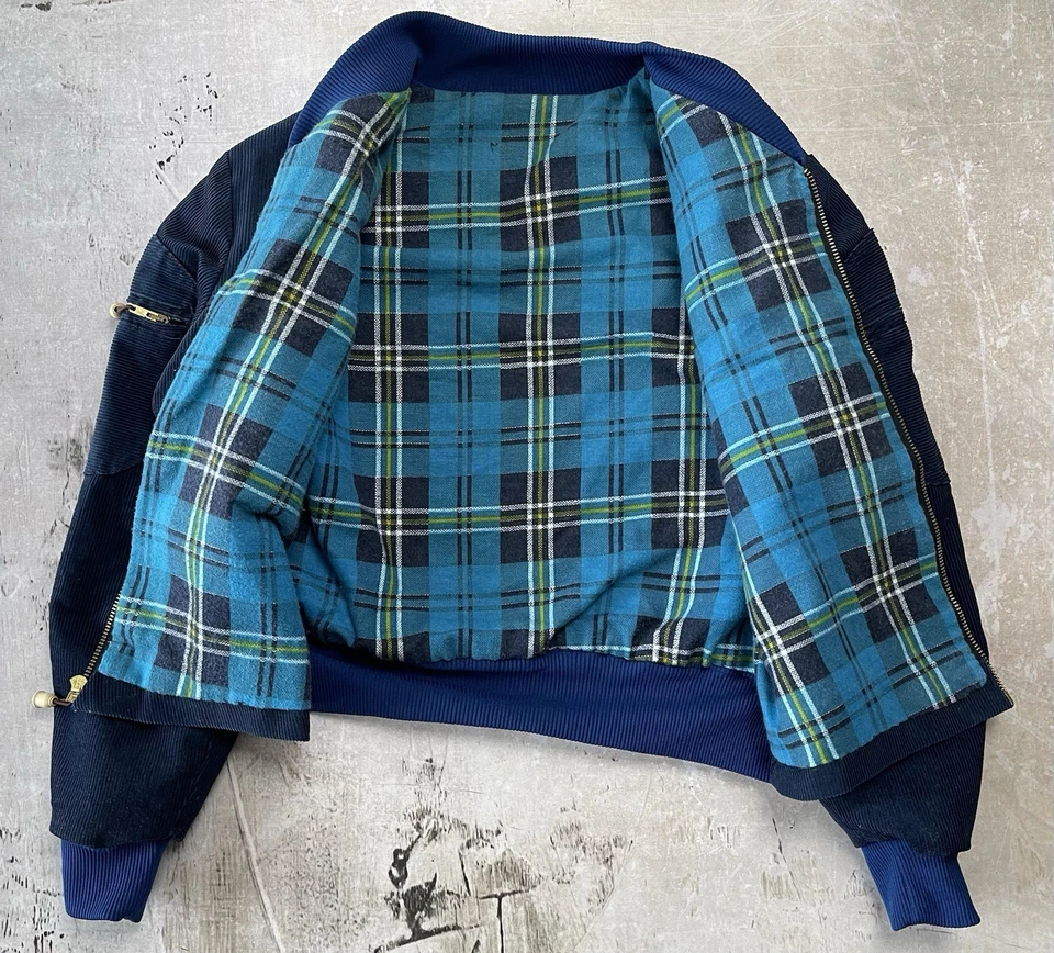 Настоящая винтажная темно-синяя вельветовая куртка-бомбер 50-х годов с когтями на молнии рокабилли - Изображение 3 из 4