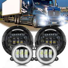 For Kenworth T2000 Halo 7inch Round Led Headlights 4inch Led Fog Light Combo