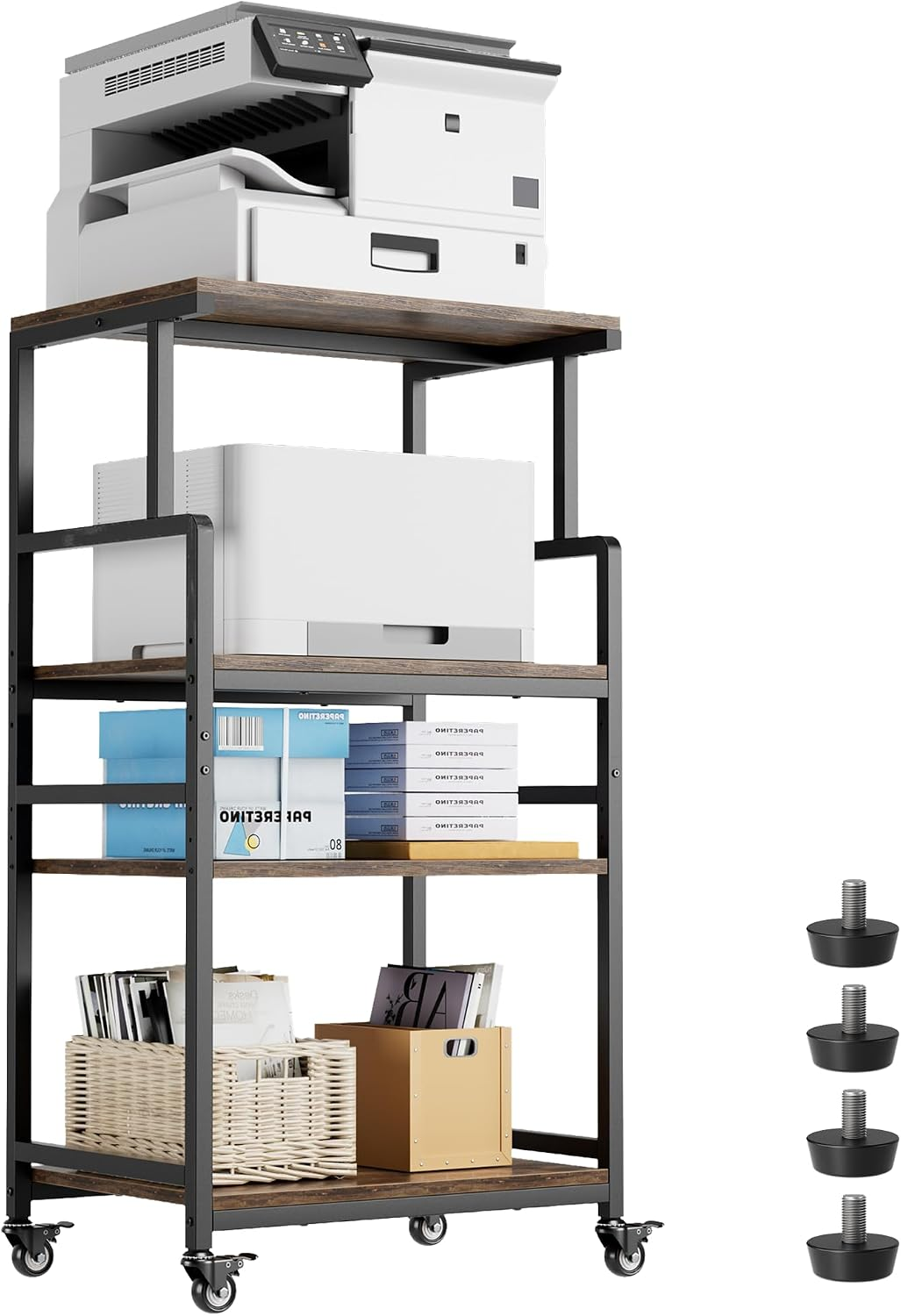 4-Tier Large Printer Stand with Lockable Wheels,27.5