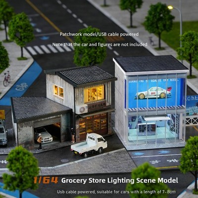 1/64 Diorama Car Parking Lot Model Street Convenience Shop Building Scene Toy US