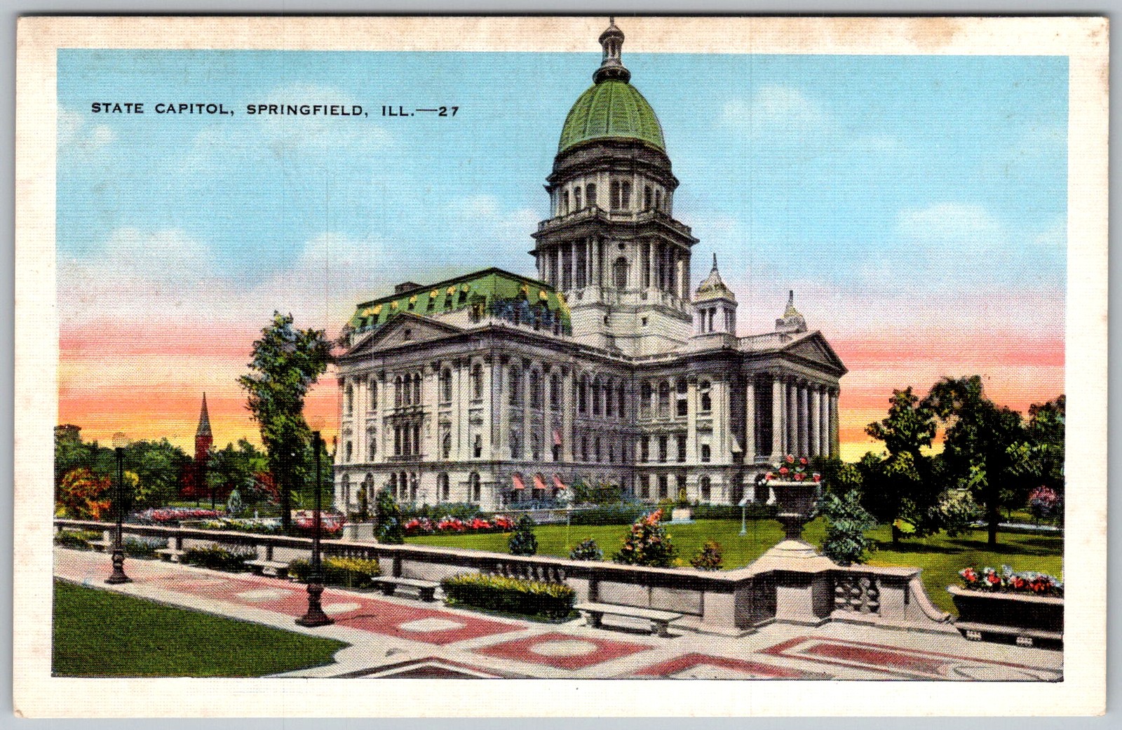 Vtg Linen Postcard State Capitol Building Springfield, IL 1930s