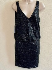 ASRT Black Sequin Blouson Size S Sleeveless V-Neck Party Cocktail Mini #311 NWT