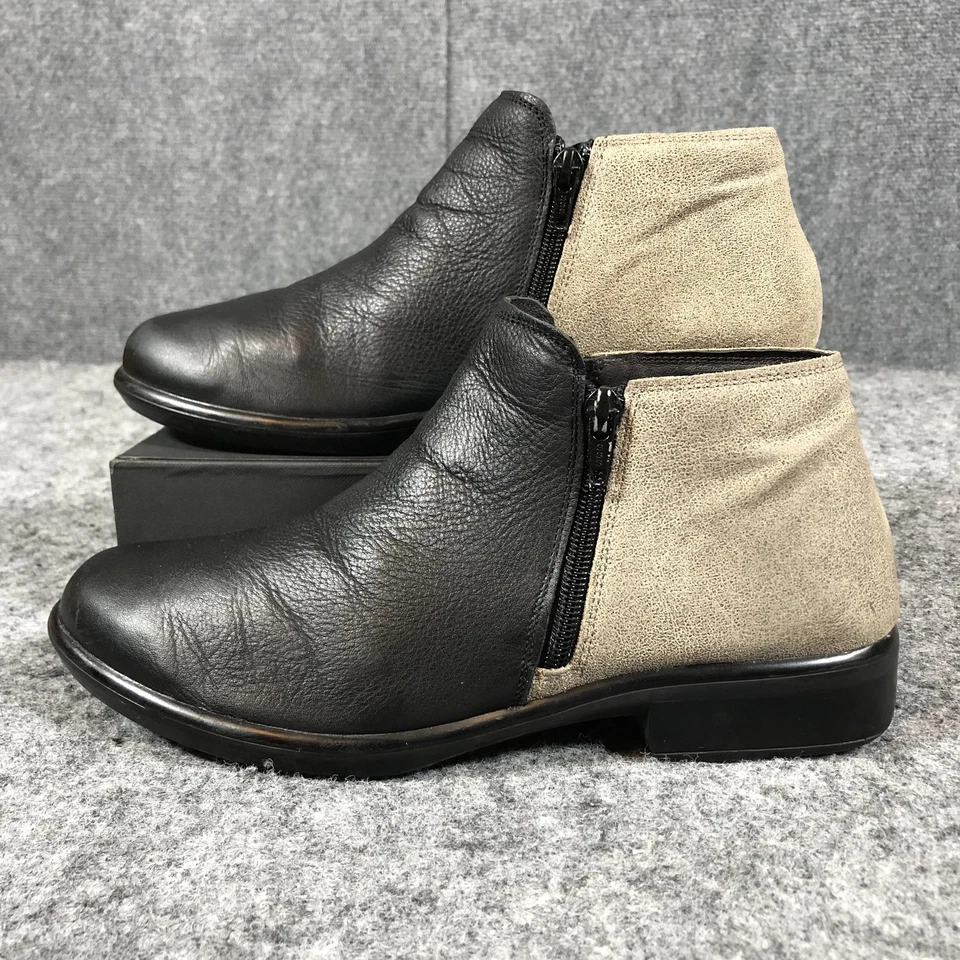 Naot Botas Mujer Talla 9 Negro Beige Cuero Gamuza Tobillo Cremallera Zapatos Cómodos Foto 3 de 4