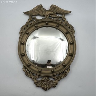 Vintage Federal Style Convex Eagle Mirror Gilt Gold Tone Frame Round Ornate