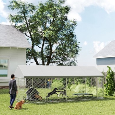 PawHut 20' x 7.5' x 8' Outdoor Dog Kennel with Roof, Secure Latch