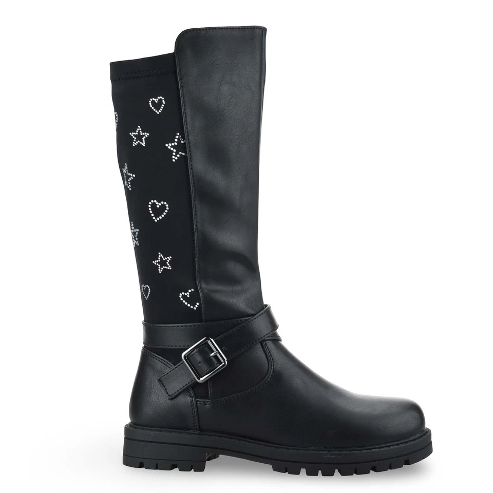 Girls kids Childrens Zip Up School Winter Casual Mid Calf Biker Boots Shoes Size - Image 3 of 4