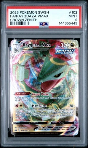 2023 POKEMON SWORD & SHIELD CROWN ZENITH #102 FULL ART/RAYQUAZA VMAX PSA 9