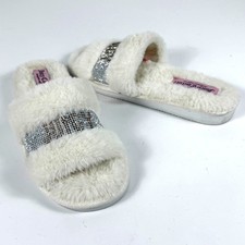 Juicy Couture Slippers Womens L 8-9 White Faux Fur Rhinestone Slides Y2K