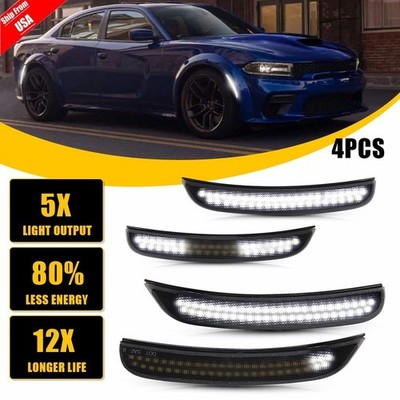 Front Rear Smoked Dynamic White LED Side Marker Light For 2015-22 Dodge Charger