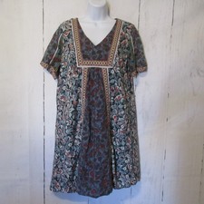 Sundance Dress S Small Blue Floral Paisley Mixed Print Short Sleeve Popover