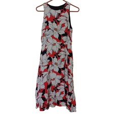 Ann Taylor Size 2 Linen Rayon Floral Flower Sleeveless Tropical Print Dress Prof