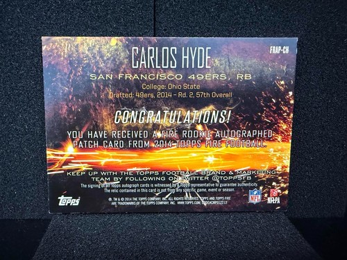 Carlos Hyde 2014 Topps - Patch auto Fire Rookie /185 - Foto 2 di 2