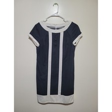Ann Taylor Sheath Dress Womens 8 Navy Blue White Colorblock Nautical