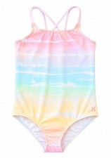 Hurley Big Girl's Sz 6 Swimsuit Rainbow Stripe Yellow Pink Blue Orange