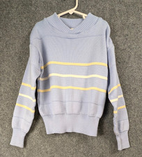 Vintage Profile Youth Knit Sweater Light Blue Striped V-Neck Pullover Size M 10