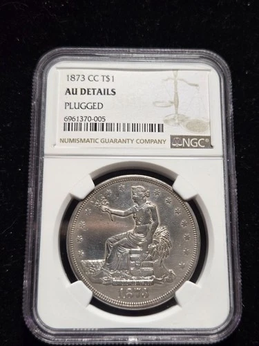 1873-CC Silver Trade Dollar NGC AU Details Plugged (Z-0975)