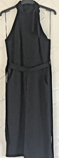 Pencil Dress Uk10 Black Short with Draped Wraparound Long Sides & Back Bow Neck