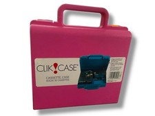 Vintage Pink Clik Case Plastic Cassette Storage Carrying Case for 20 Tapes