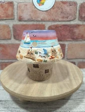 Basketville Retired Beach Scene Votive Tealight Candle Holder Built In Shade