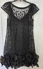GUESS Black Dress Lace Ruffled Overlay Floral Cap Sleeve Short Cocktail - Size 4