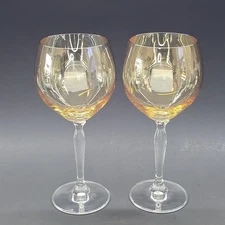 Vtg Pier 1 Gold Water Goblets / Wine Glasses 8 1/2" Tall Iridescent - Set of 2