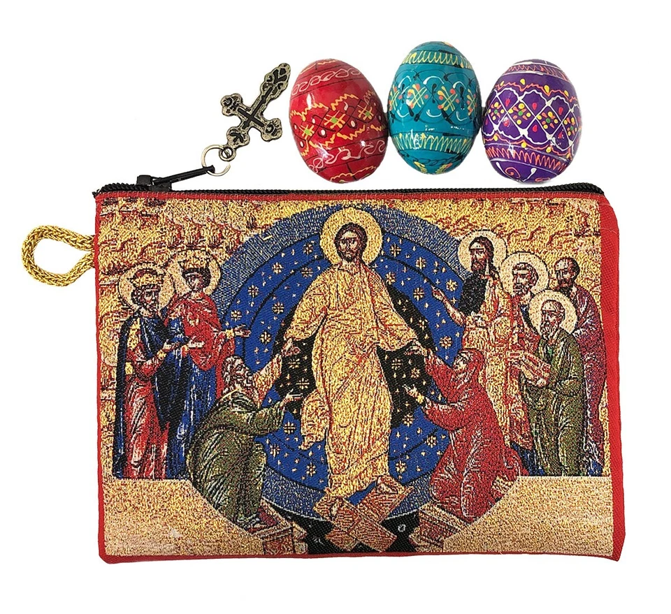 ALEXANDRA INTERNATIONAL Pysanky Pysanki Wooden Ukrainian Hand Painted Easter Eggs & Resurrection Pouch