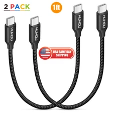 2x 1ft Short USB C to USB C Charger Data Cable for iPad Air iPad Pro iPhone 15