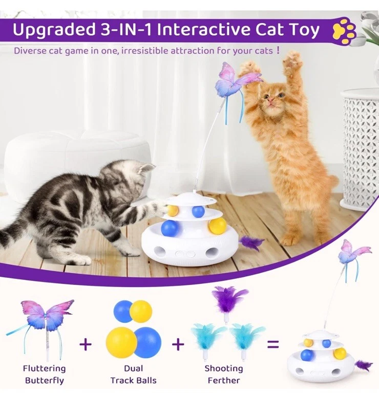 3-in-1 Interactive Cat Toys, Automatic Boredom Relief Kitten Toys, Smart Kitten