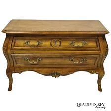 Drexel Heritage French Provincial Fruitwood Bombe Low Commode Nightstand Chest