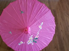 21 inches hand painted Pink Bamboo and Silk Chinese Umbrella US seller