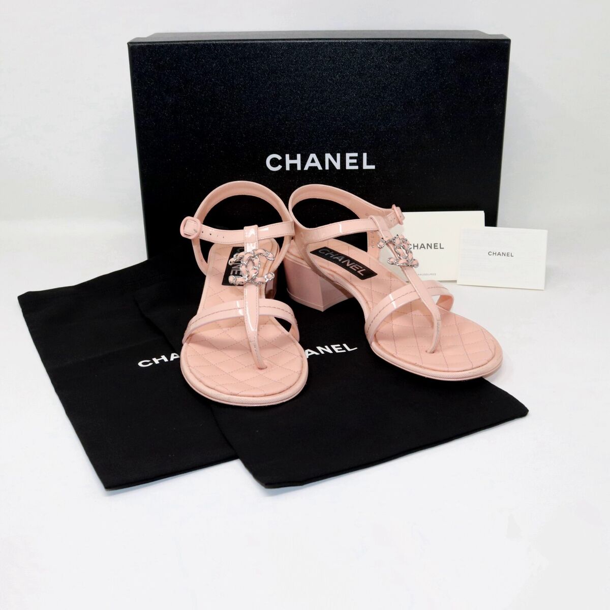Chanel 37.5 T Strap Thong Sandals Light Pink 23C Chain CC | eBay Chanel 37.5 T Strap Thong Sandals Light Pink 23C Chain CC | eBay