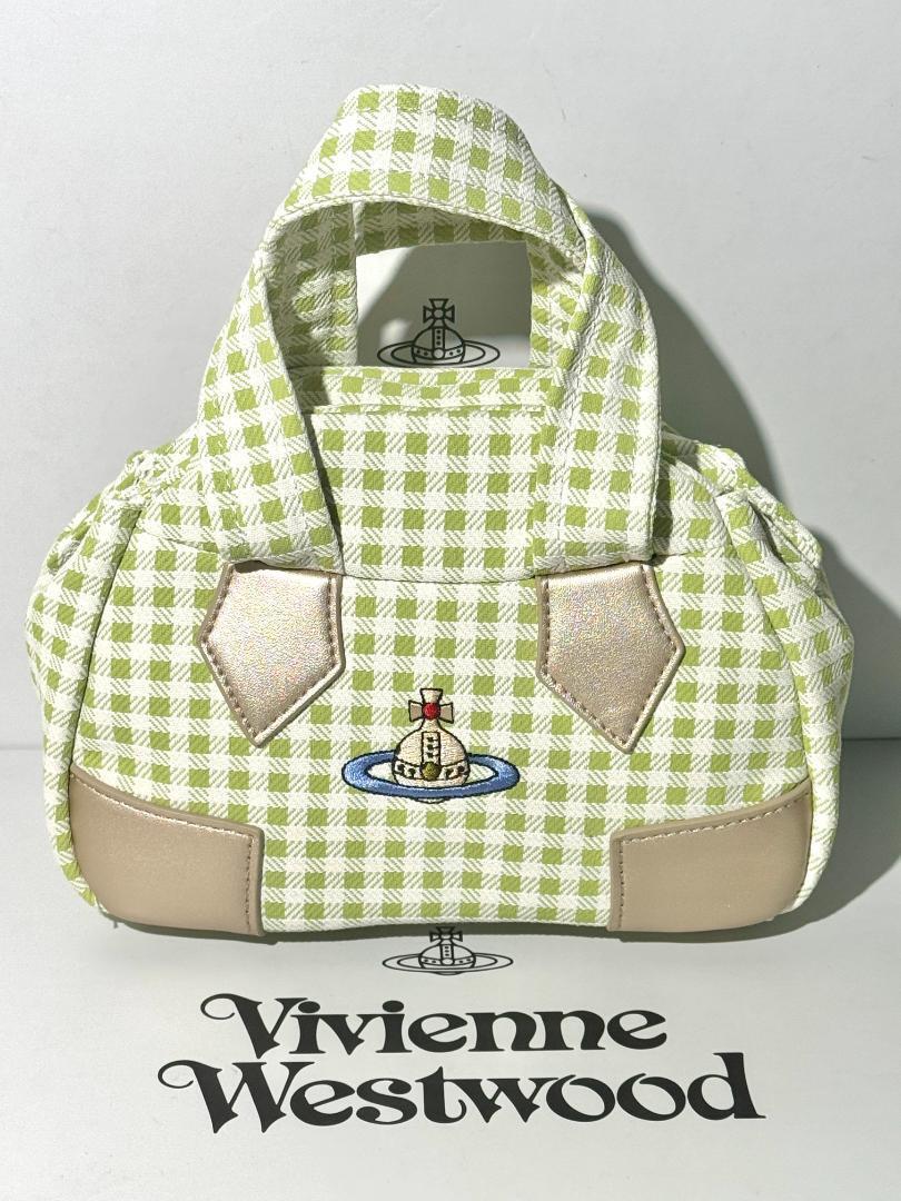 Borsa tote Vivienne Westwood verde check tela tessuto pelle 21 cm x 16 cm x 9 cm