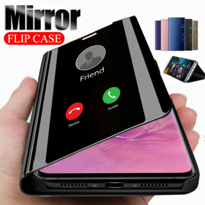 For Samsung A14 A12 A52 A32 5G A02s Mirror Plating Clear View Flip Leather Case