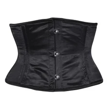 Heavy Duty  Double Steel Boned Satin Waist Trainer Black Under bust Corset