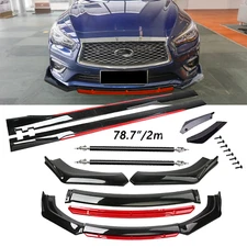Front Bumper Lip Spoiler/ Body Kit+Side Skirt black-Red For Infiniti Q50 Q60 Q70