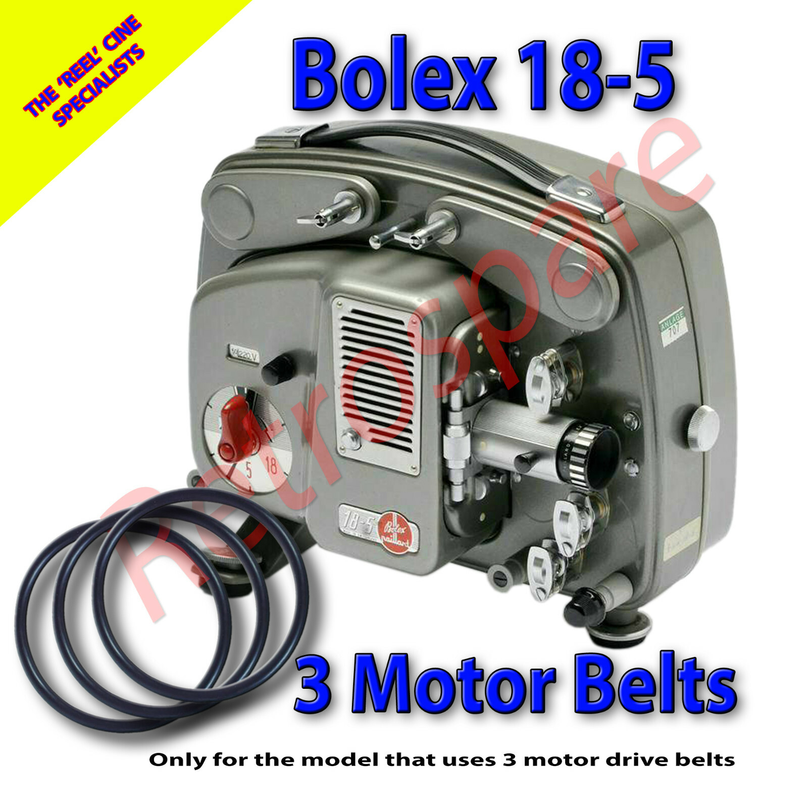 BOLEX 18-5 - 8mm Cine Film Projector Drive Belts (Set of 3)