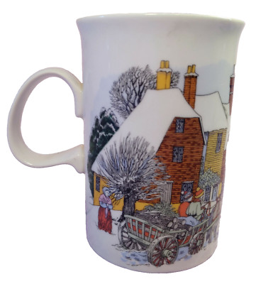 DUNOON Coffee Mug Vintage Scotland Village Scenery Tea Cup Snow Horses Cart