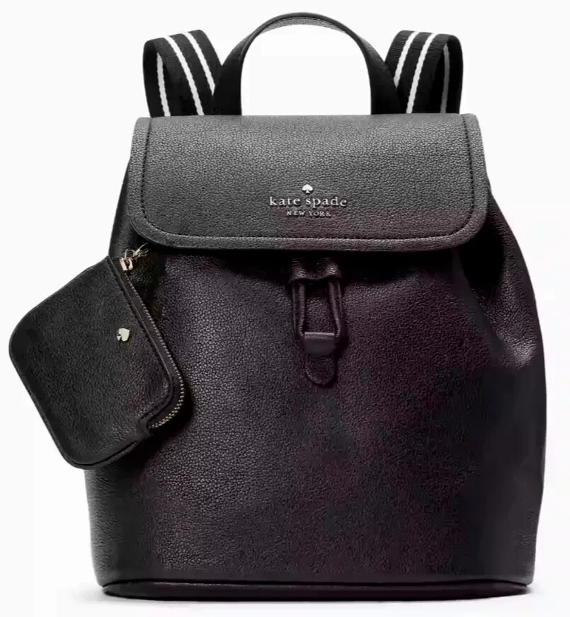 NWB Kate Spade Rosie Flap Backpack Black Pebbled Leather KB714