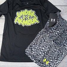 Under Armour Little Boys Black Neon Patterned Shorts Outfit Set NEW