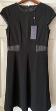 Boldi NWT Black Flattering Fit-flare Dress Size 6 Faux Leather Detail Cap Sleeve