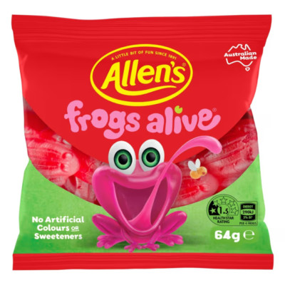 1pk Allen's Frogs Alive 64g Lollies Lolly - Raspberry flavoured Free ...