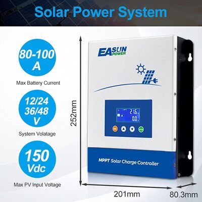 Easun MPPT 80A Solar Charge Controller for 12V 24V 36V 48V DC Battery Regulator