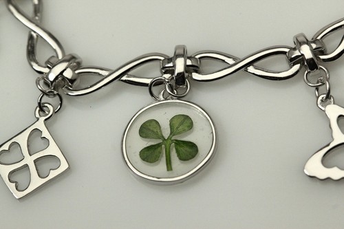 925 Sterling Silver 6" Lucky Four Leaf Clover Charm Bracelet 10.6g (BR4792) - Picture 2 of 5