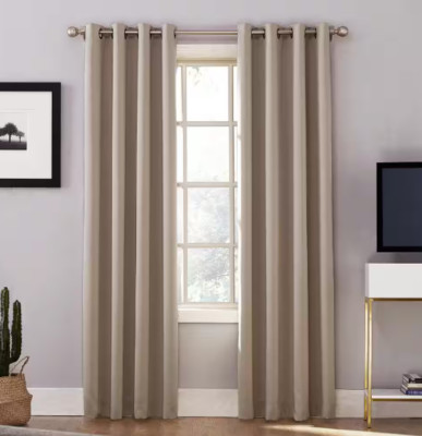 Sun Zero Stone Woven Solid 52 in. W x 63 in. L Grommet Blackout Curtain Panel