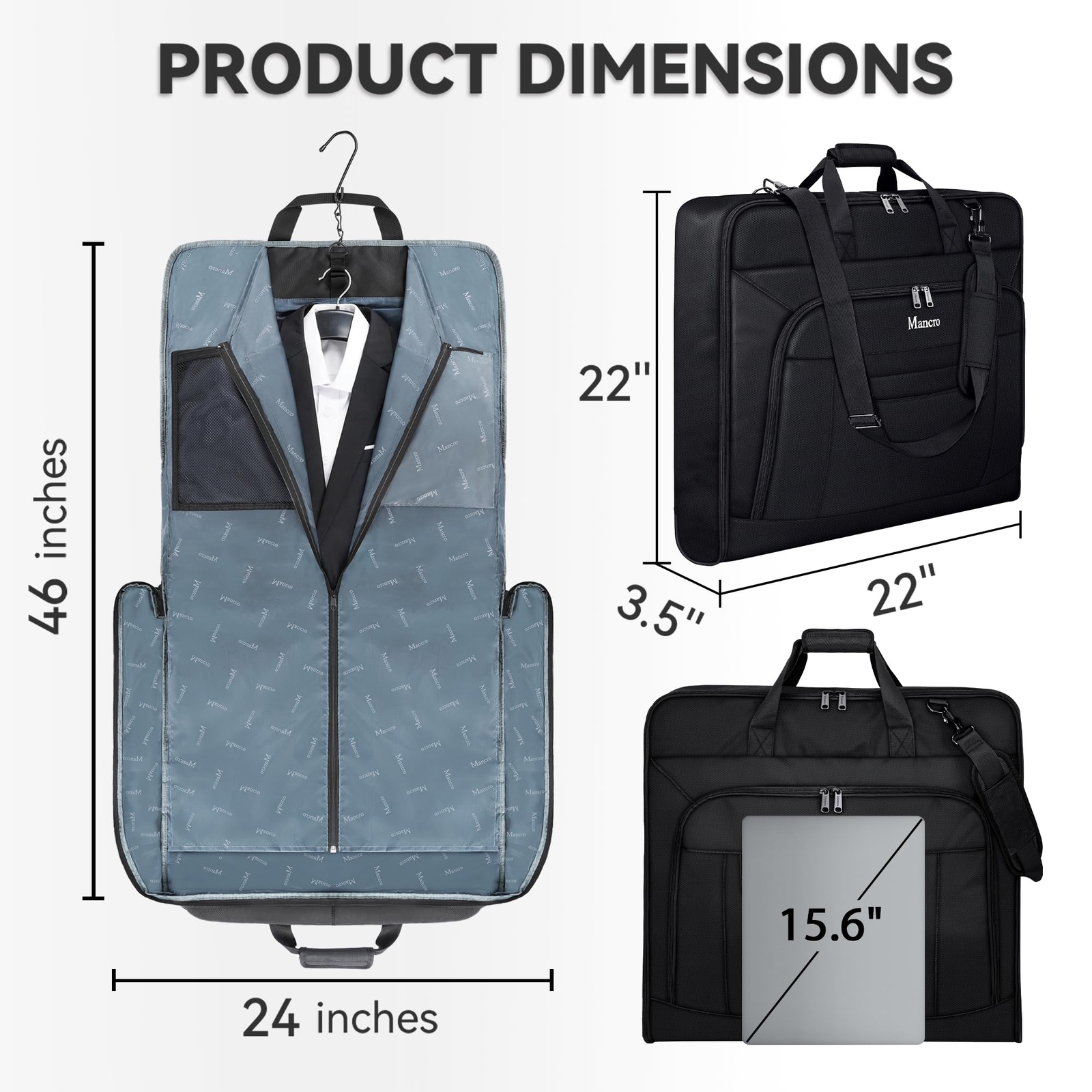 Garment Bags for Travel, Large Suit Travel Bag Men Women XX-Large, Black