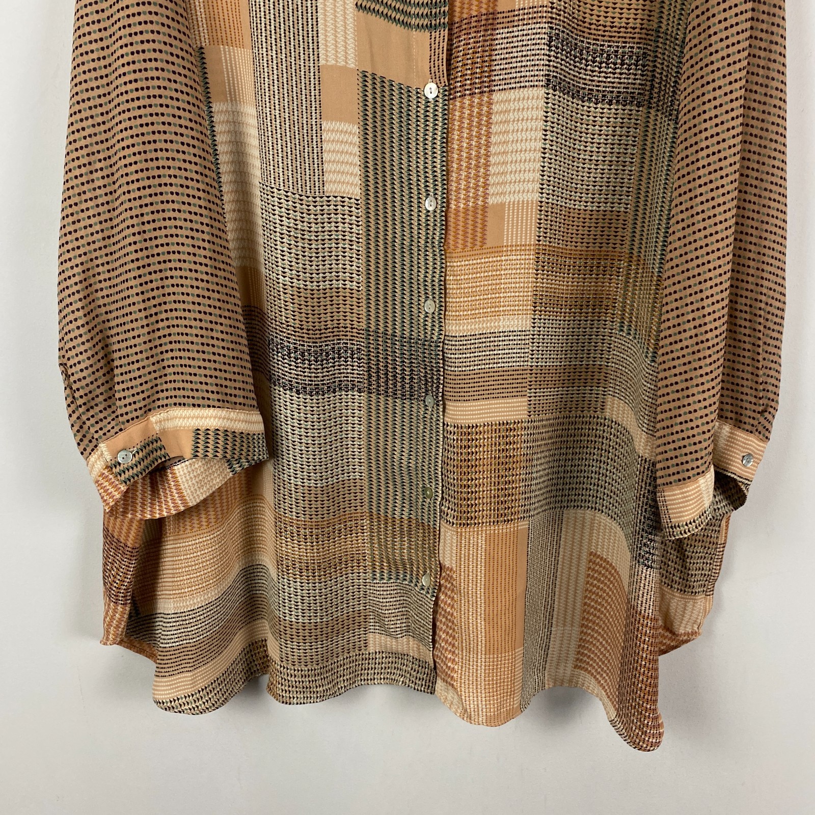 Rose + Olive Patchwork Blouse Size 3X Button Up 3… - image 3