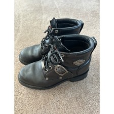Harley Davidson Women Blk Leather Ankle Biker Boots Moto Buckle Lug Sole size 8
