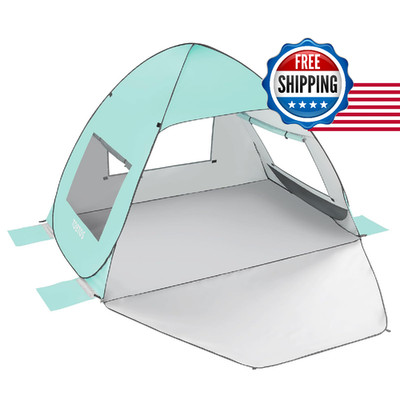 TOBTOS UPF 50+ Pop Up Beach Tent, Beach Umbrella, Automatic Sun Shelter 2-3 Peop