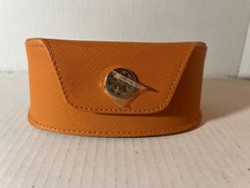 Tory Burch Eyeglasses Sunglasses Case Faux Leather Textured Orange Soft Medium