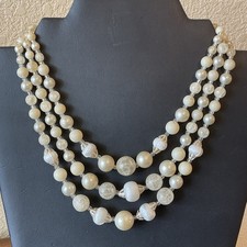 Vintage 17  Necklace Faux Pearl 3 Strand Choker with Beads Made in Japan